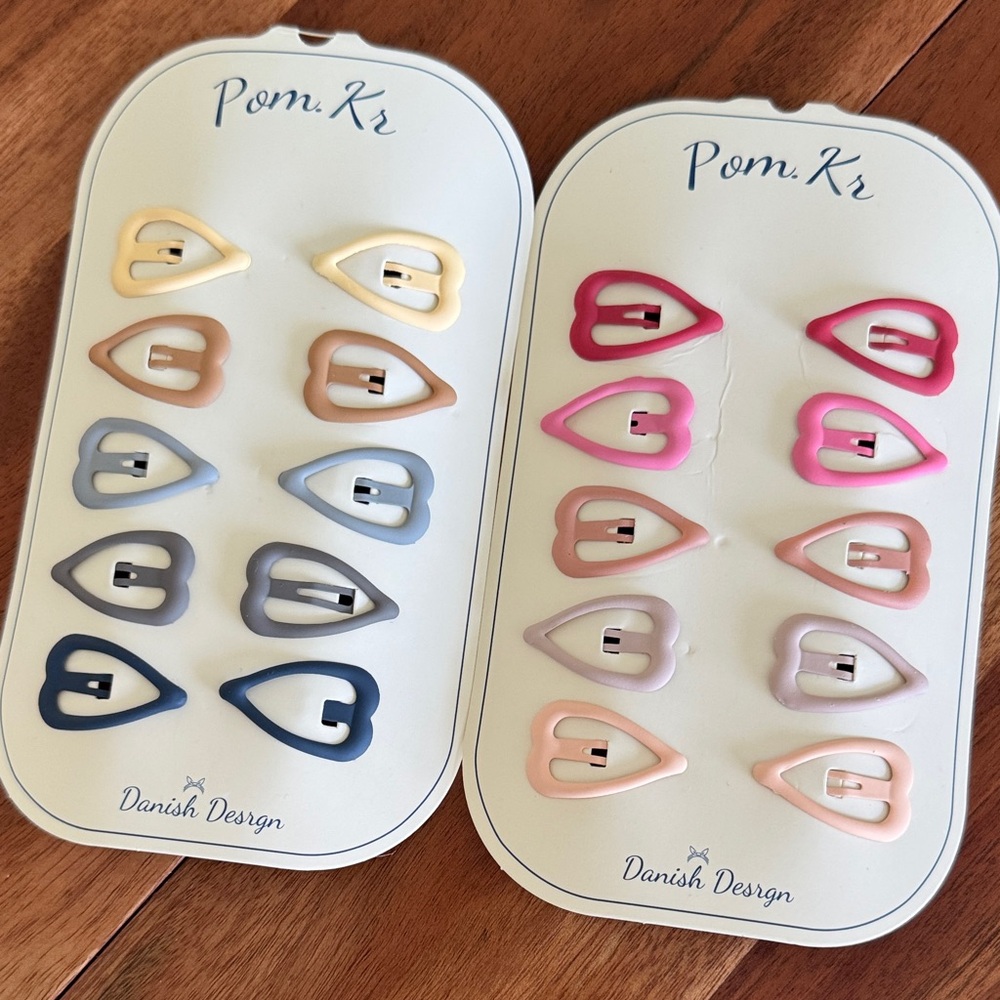 Heart-Shaped Hair Clips - Pink, Cream, Blue